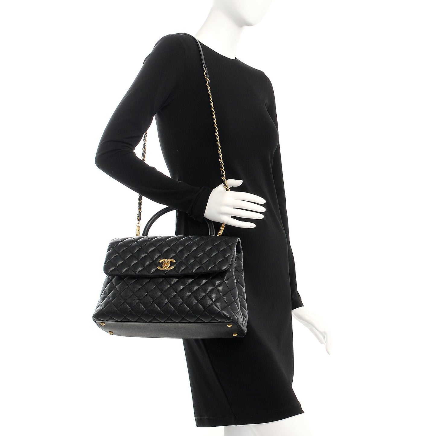 Caviar Quilted Medium Coco Handle Flap Black