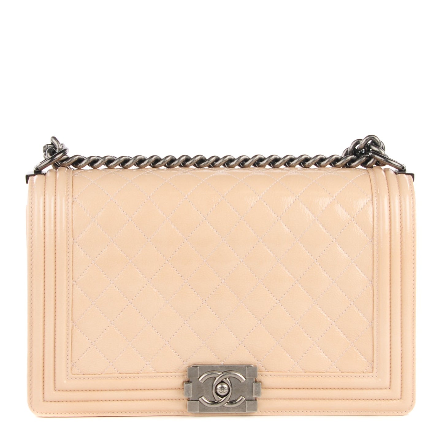 Patent Goatskin Quilted New Medium Boy Flap Beige Clair