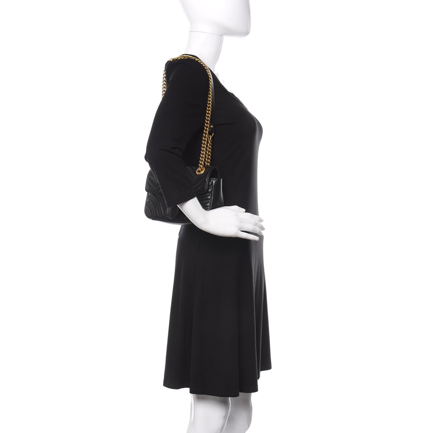 Gucci Calfskin Matelasse Mini GG Marmont Shoulder Bag Black 2 of 9