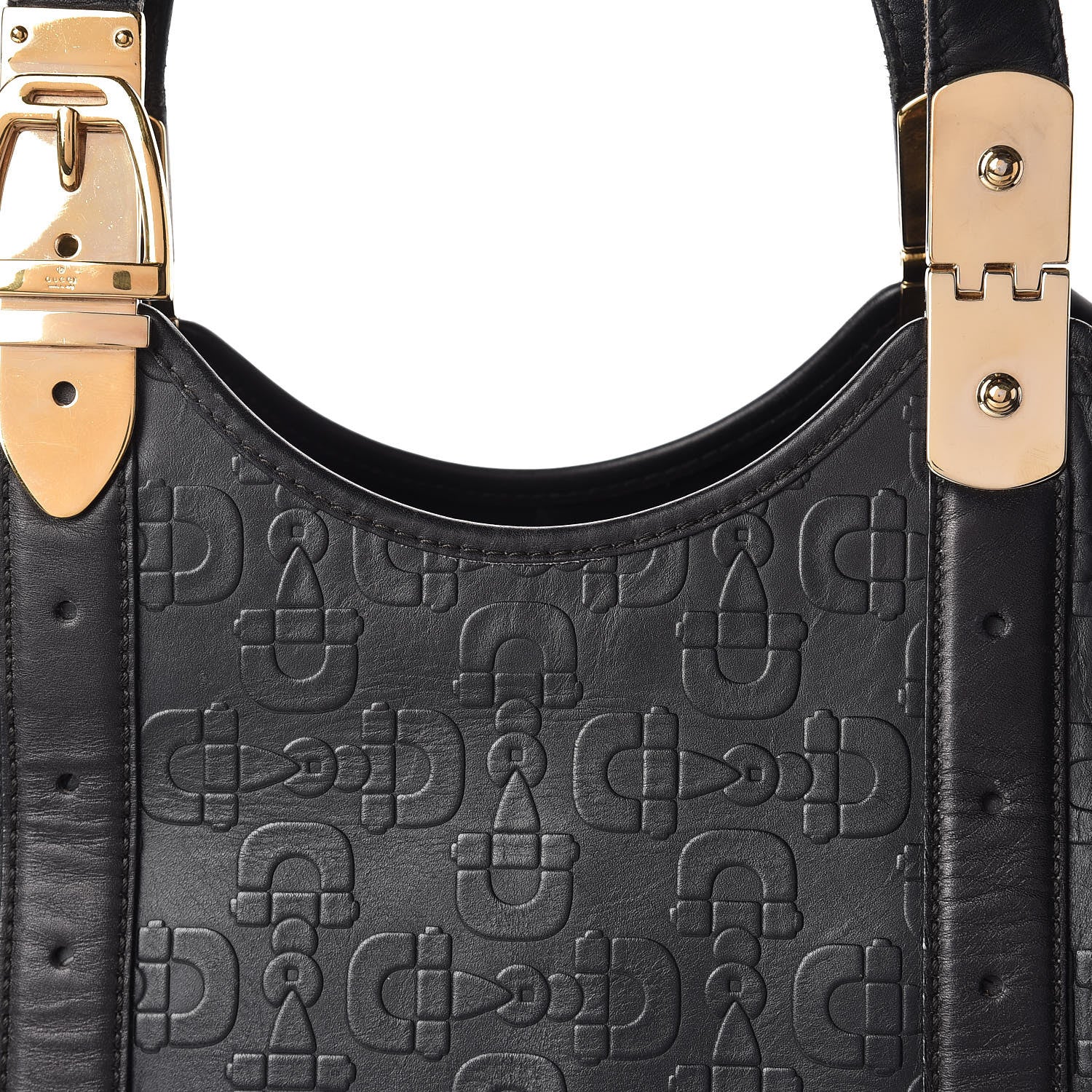 Gucci Calfskin Horsebit Embossed Large Glam Shoulder Bag Black 8 of 24