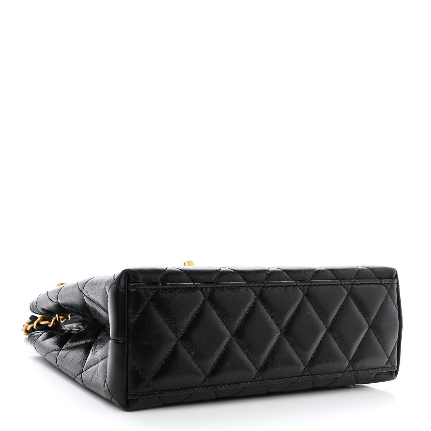 Shiny Aged Calfskin Quilted Nano Kelly Shopper Black