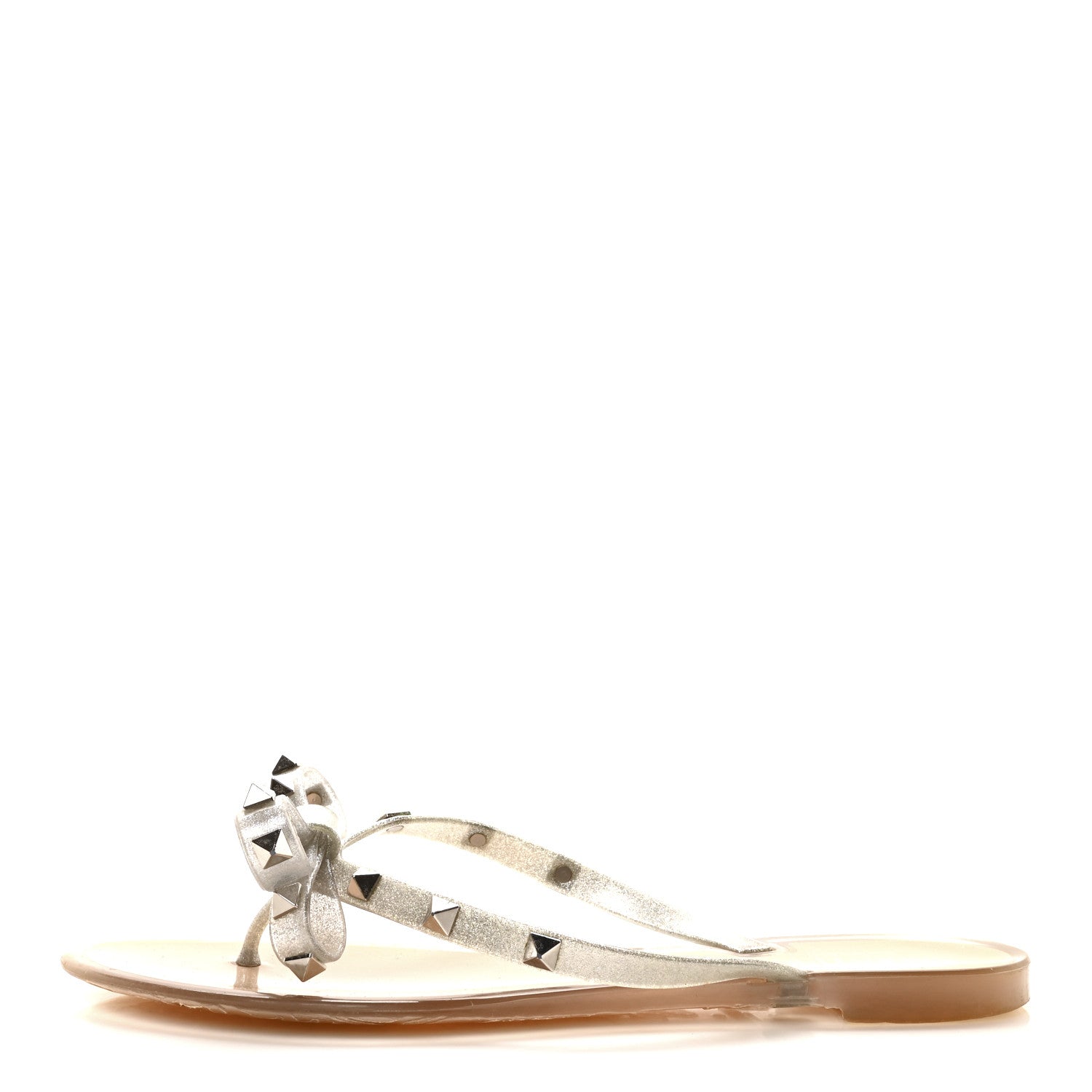 Valentino Garavani PVC Jelly Glitter Rockstud Bow Thong Sandals 39 Argento 1 of 8