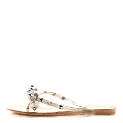 Valentino Garavani PVC Jelly Glitter Rockstud Bow Thong Sandals 39 Argento 1 of 8