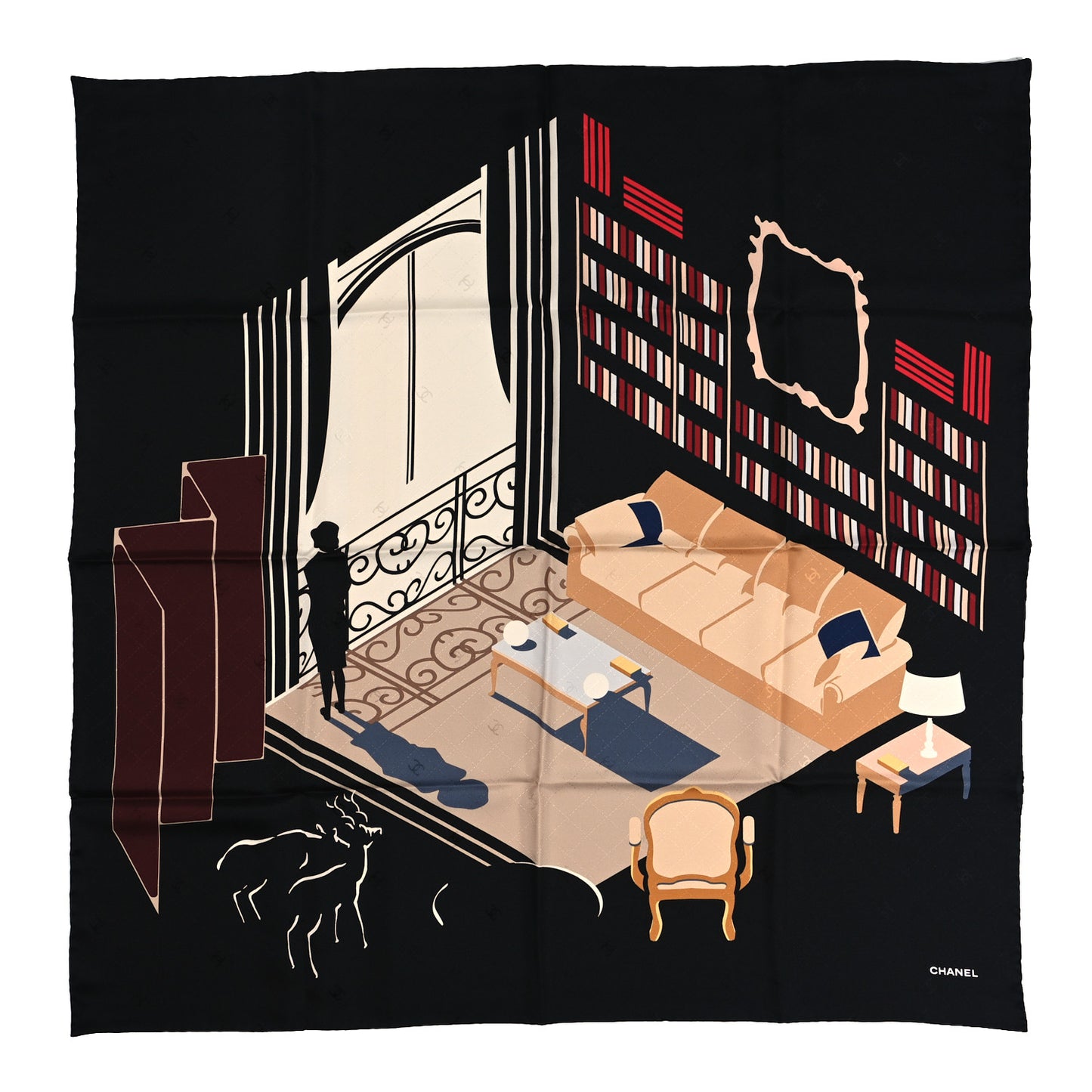 Silk Apartment Square Scarf Black Multicolor