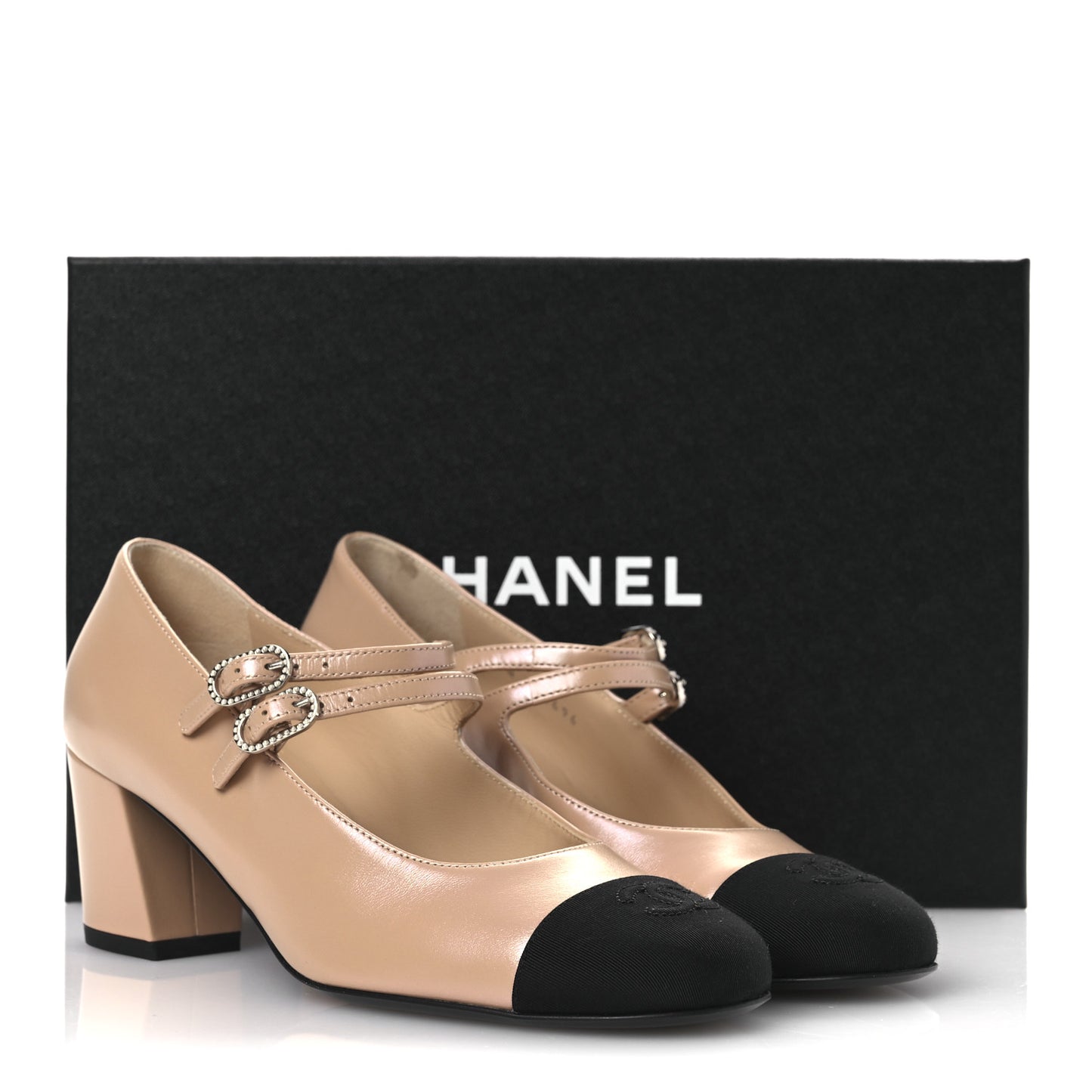 Iridescent Lambskin Grosgrain Pearl Mary Jane Pumps 38 Beige Black