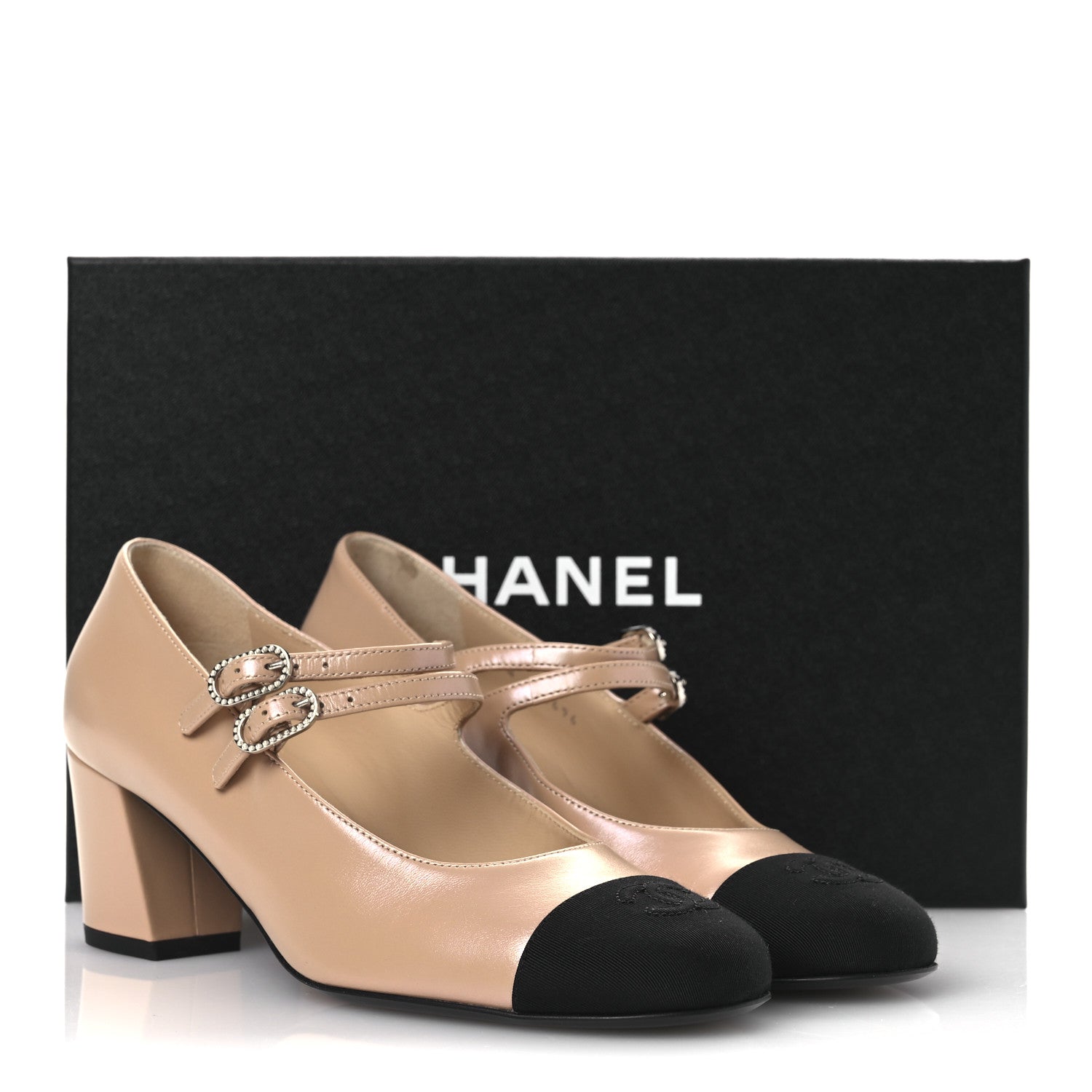 Chanel Iridescent Lambskin Grosgrain Pearl Mary Jane Pumps 38 Beige Black 14 of 14