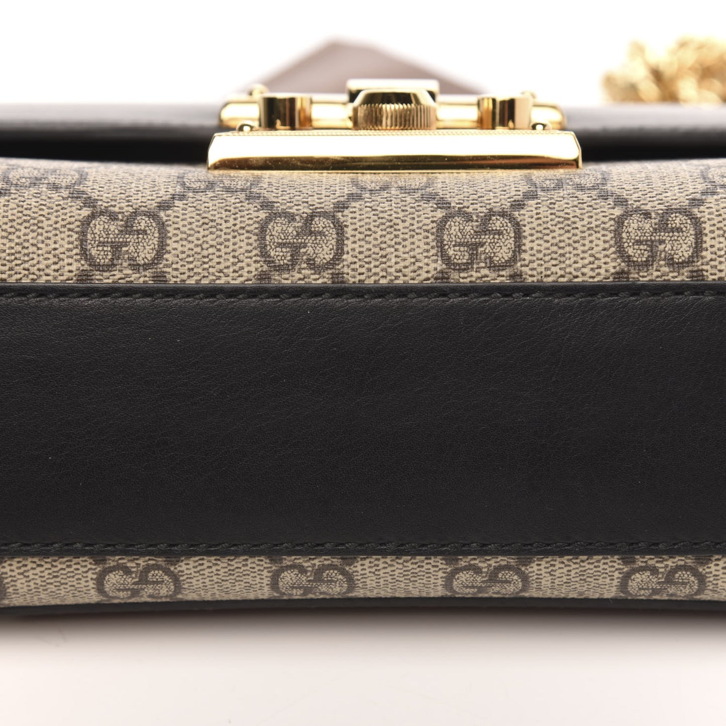 GG Supreme Monogram Calfskin Small Padlock Shoulder Bag Beige Black Cuir