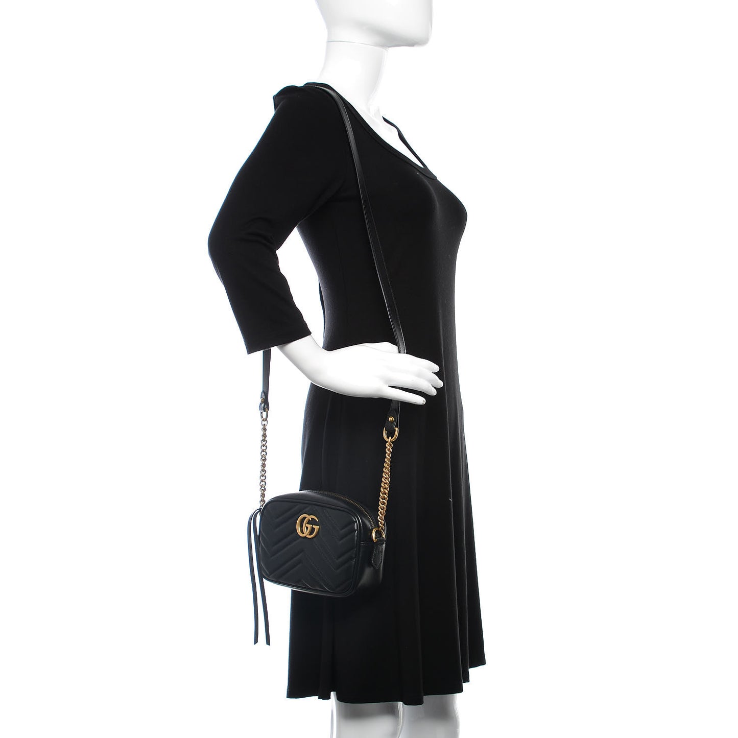 Calfskin Matelasse Mini GG Marmont Chain Shoulder Bag Black