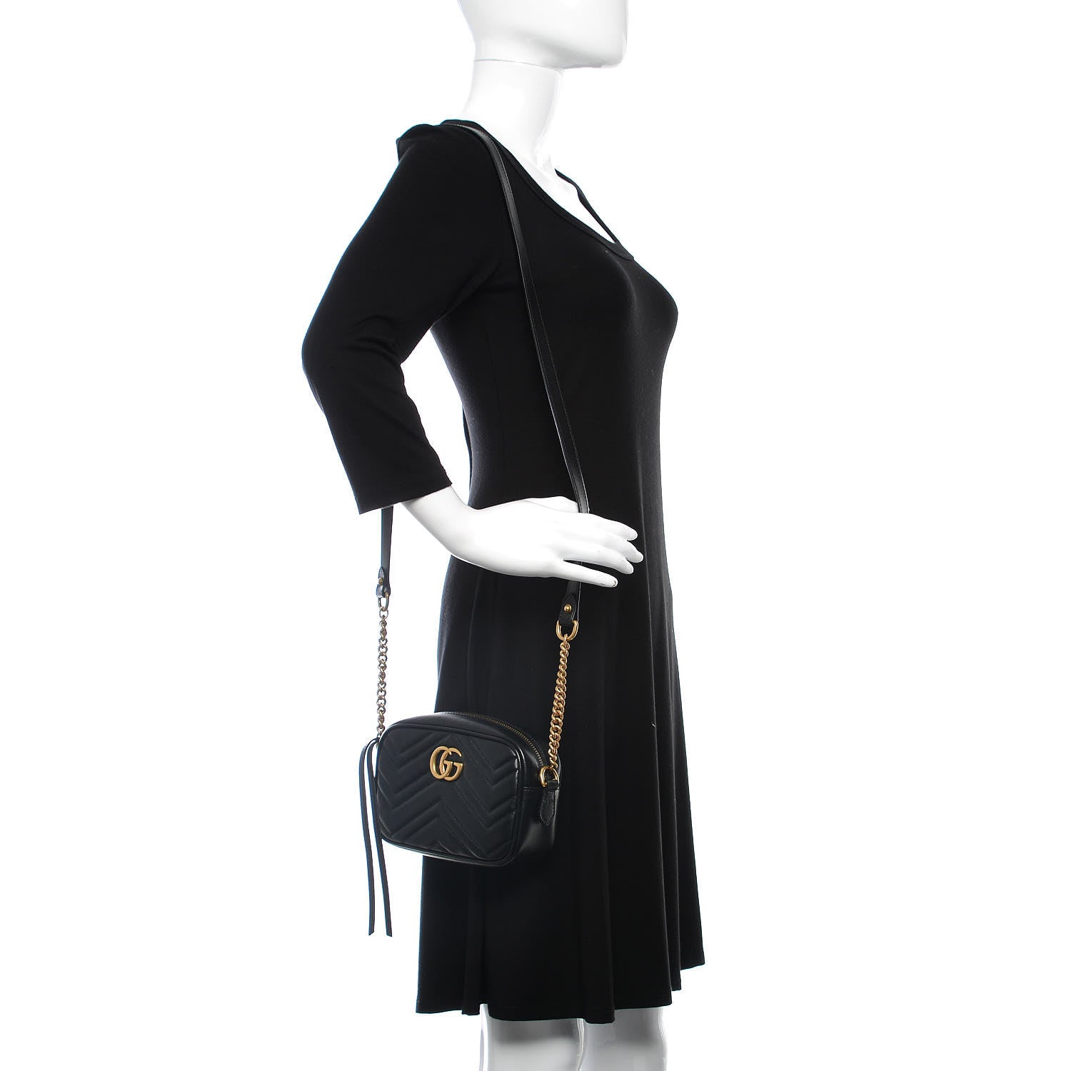 Gucci Calfskin Matelasse Mini GG Marmont Chain Shoulder Bag Black 2 of 8