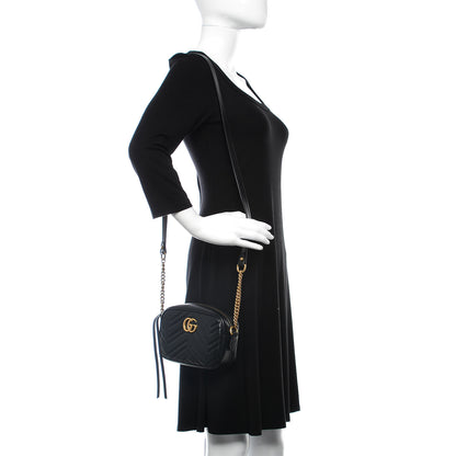 Gucci Calfskin Matelasse Mini GG Marmont Chain Shoulder Bag Black 2 of 8