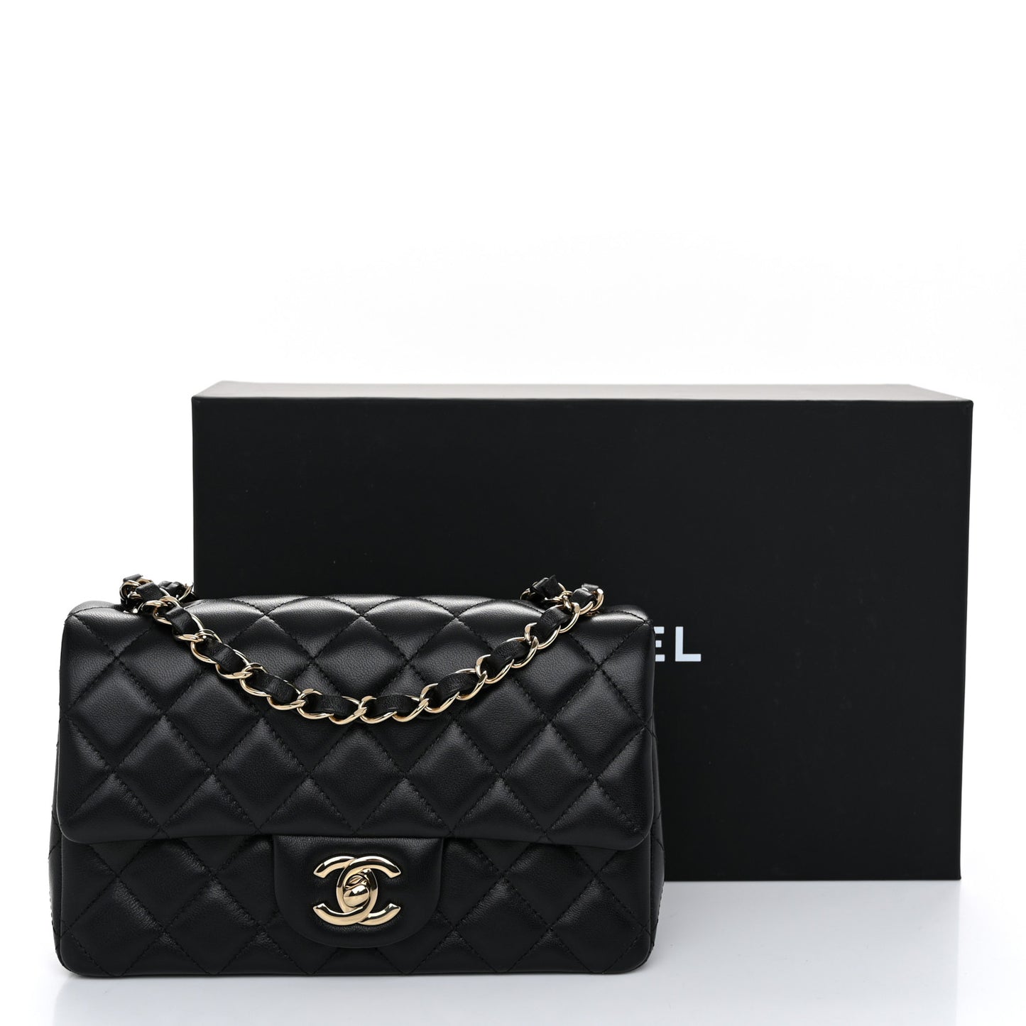 Lambskin Quilted Mini Rectangular Flap Black