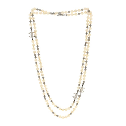 Chanel Pearl Bead CC Long Necklace Silver 3 of 4