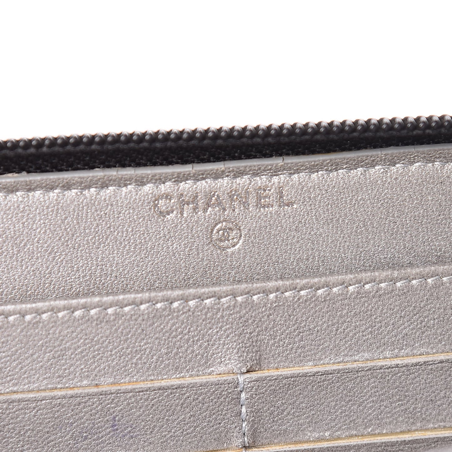 Lambskin Camellia Embossed Large Zip Around Gusset Wallet Black