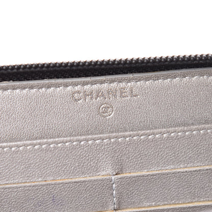 Chanel Lambskin Camellia Embossed Large Zip Around Gusset Wallet Black 6 of 14