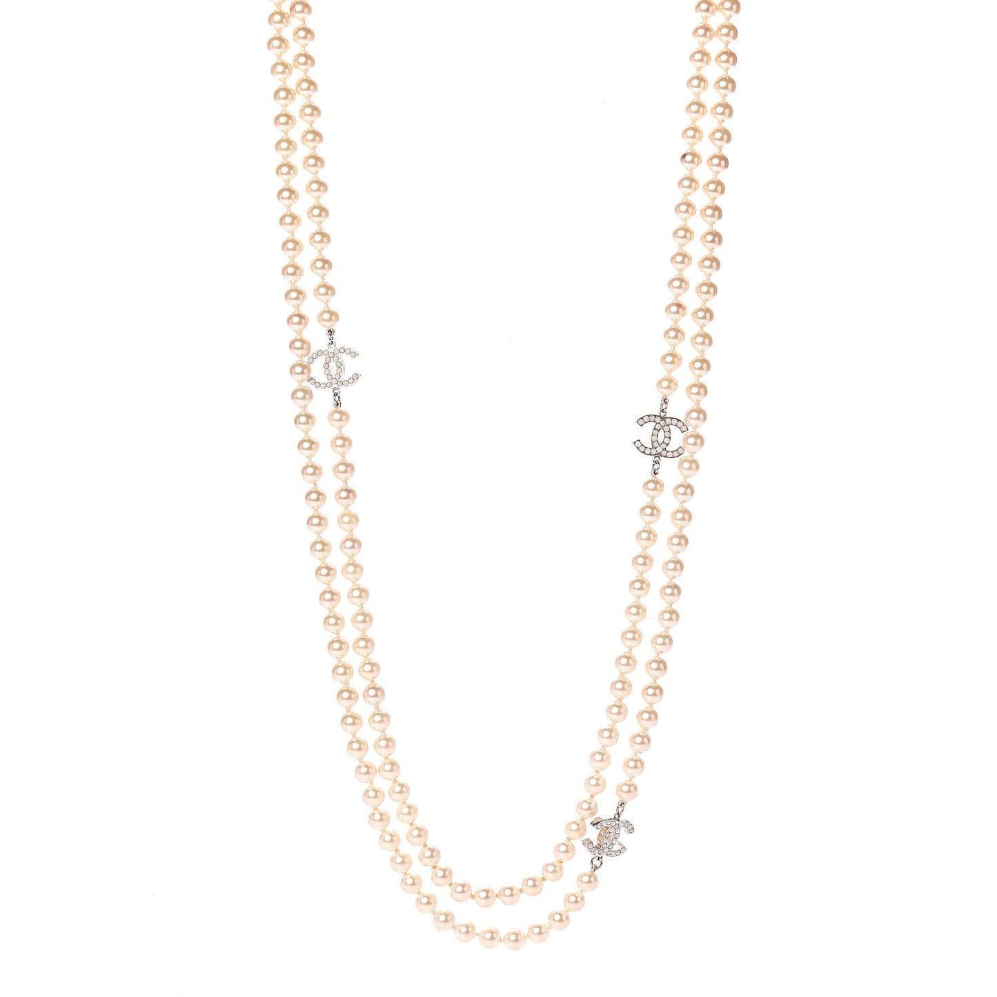 Pearl CC Long Necklace Silver