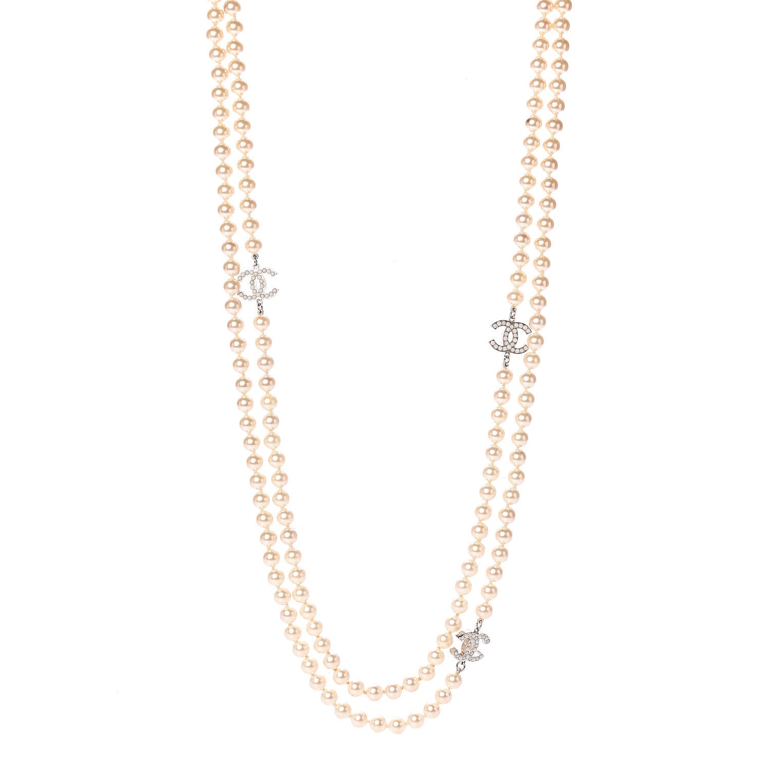Chanel Pearl CC Long Necklace Silver 1 of 6