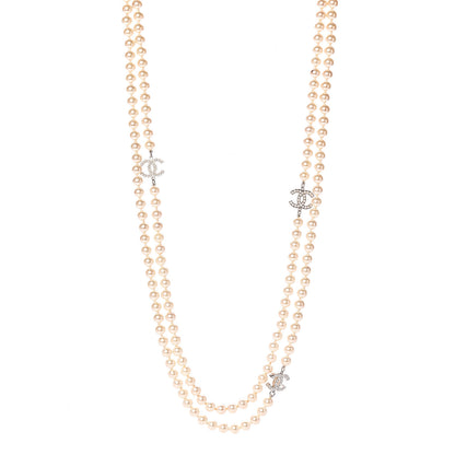 Chanel Pearl CC Long Necklace Silver 1 of 6