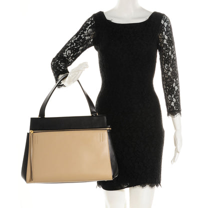 Celine Smooth Calfskin Large Bi-Color Edge Shoulder Bag Beige Black 2 of 7