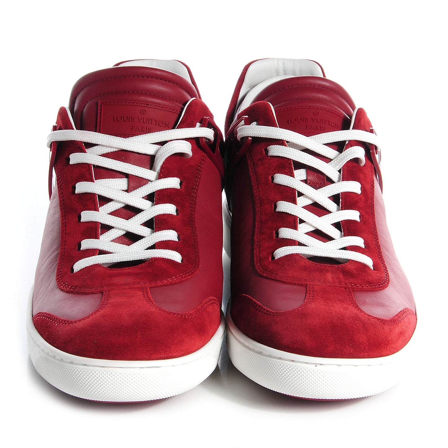 Calfskin Suede Embossed Damier Genesis Sneakers 10 Carmine
