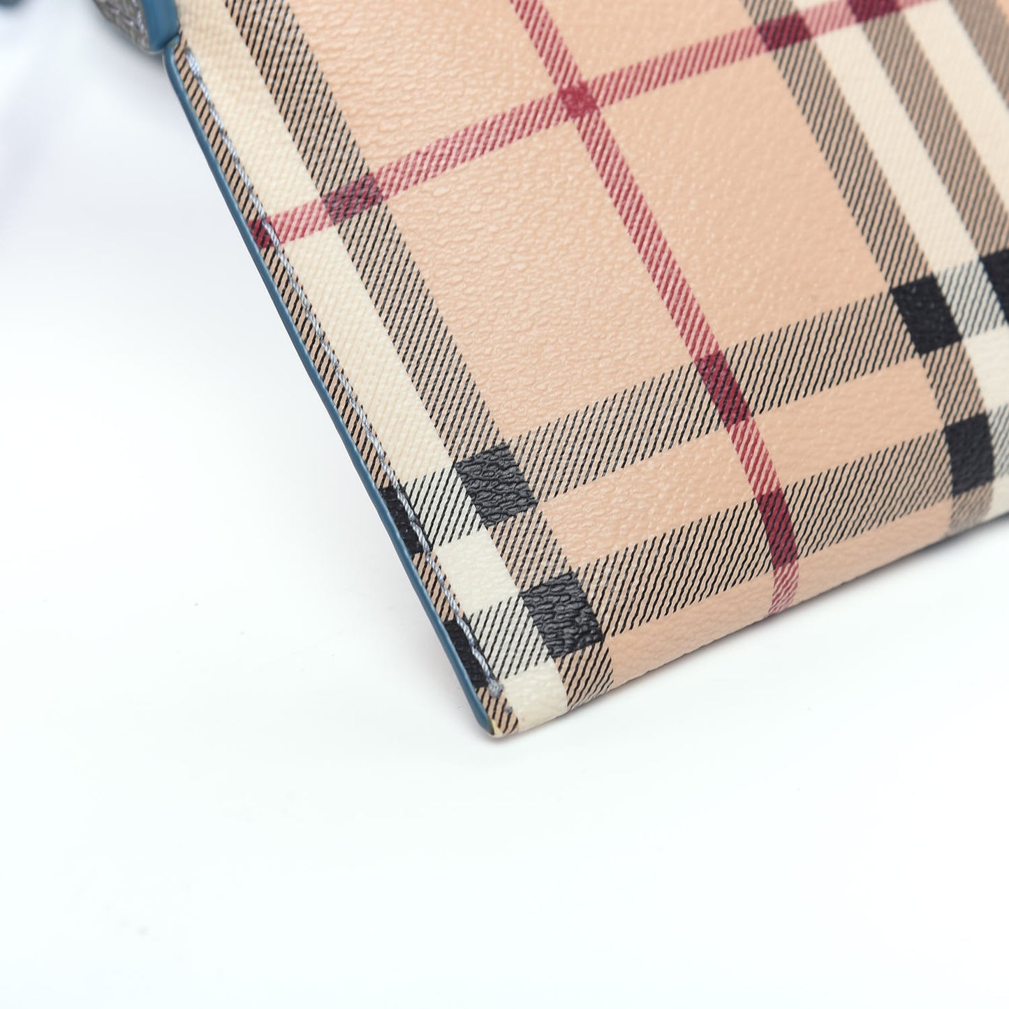 Haymarket Check Patent Small Peyton Crossbody Clutch Bag Celadon Blue