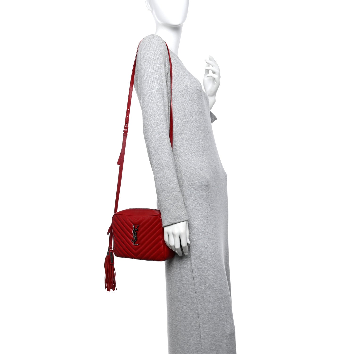 Saint Laurent Calfskin Matelasse Monogram Lou Camera Bag Red 2 of 17