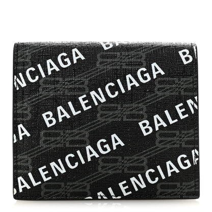Balenciaga Coated Canvas BB Monogram Allover Logo Card Holder Wallet Black Grey White 1 of 8