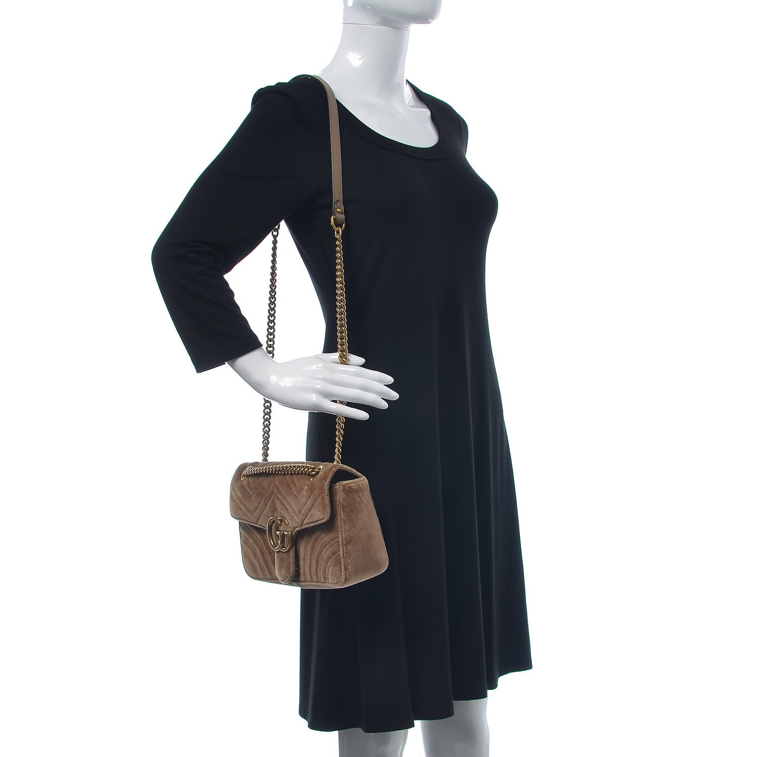 Gucci Velvet Matelasse Small GG Marmont Shoulder Bag Taupe 2 of 7