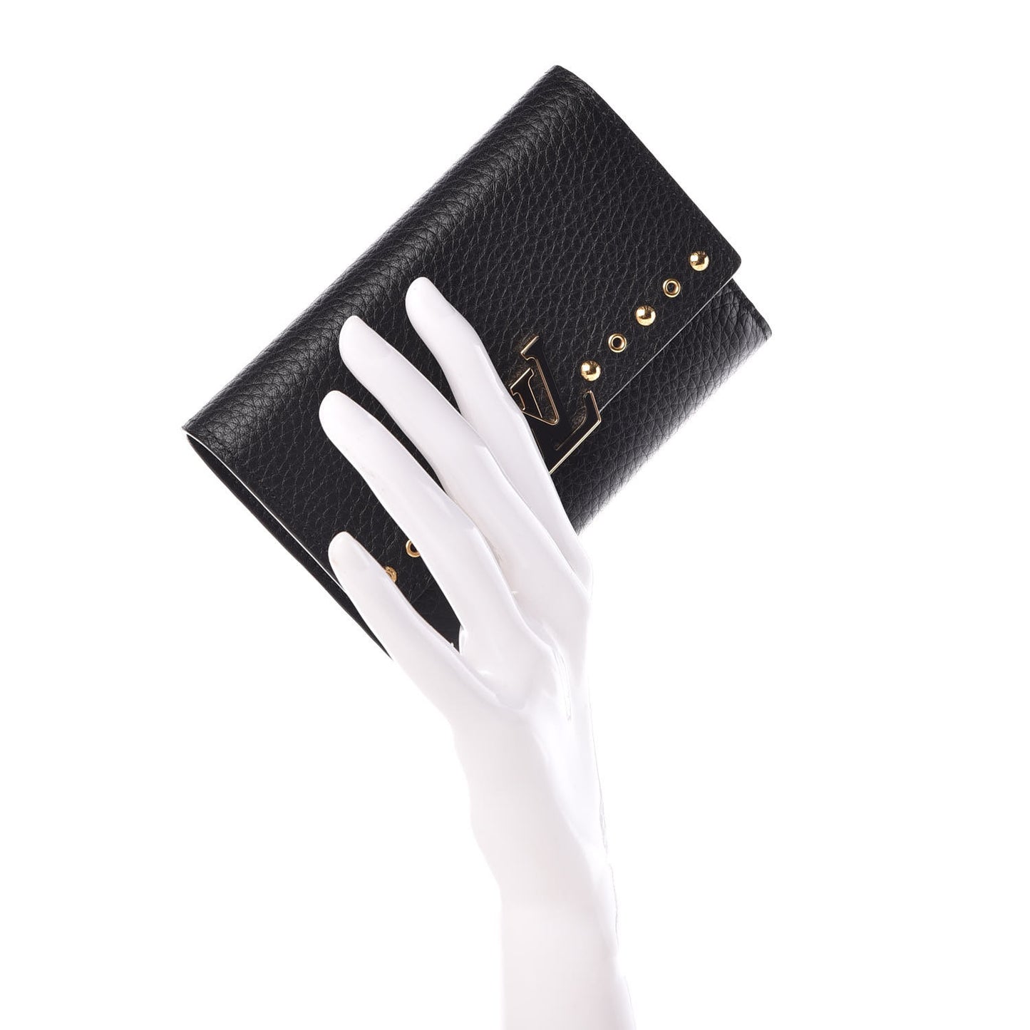 Taurillon Capucines Studded Compact Wallet Black