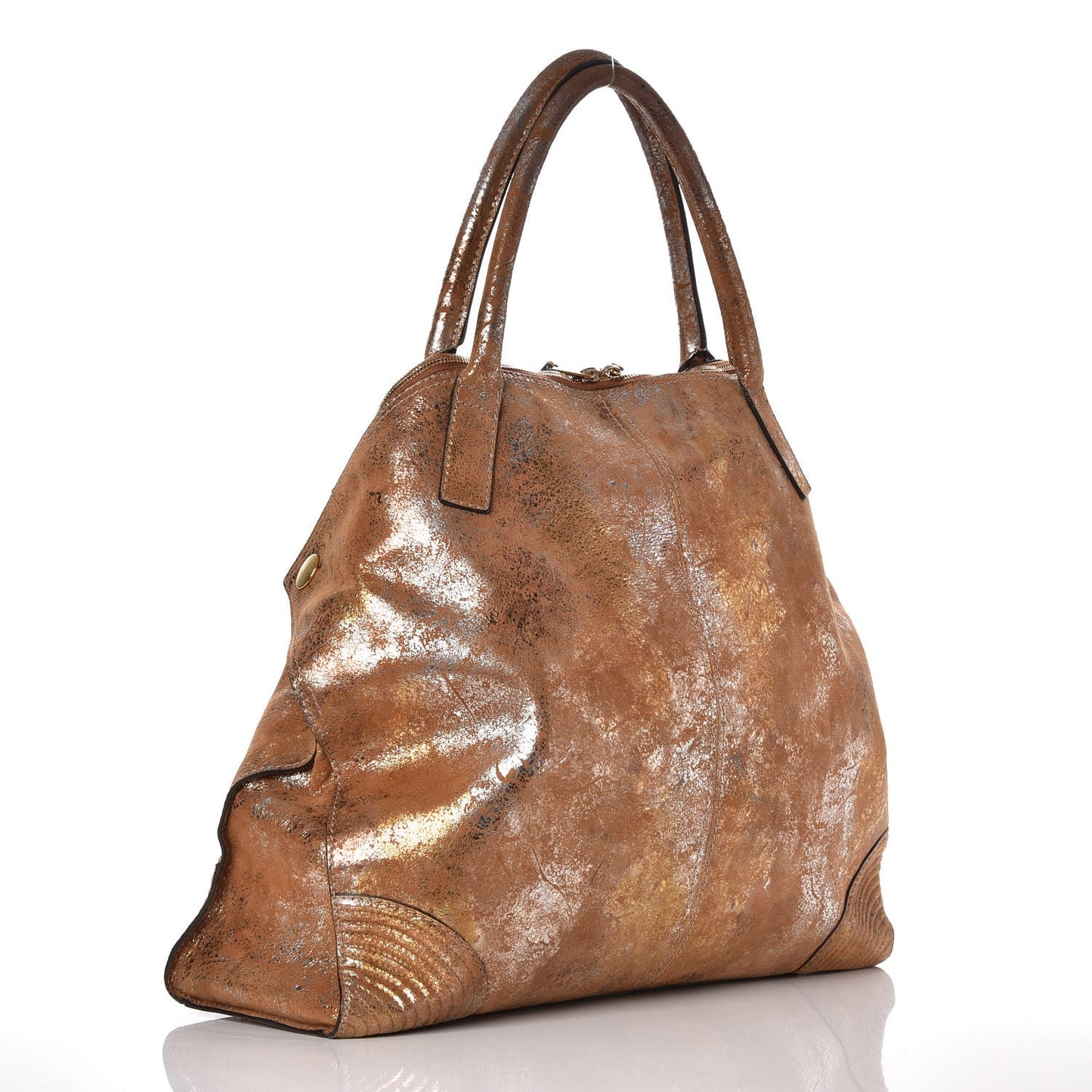 Distressed Metallic Suede Faithful De Manta Tote Gold