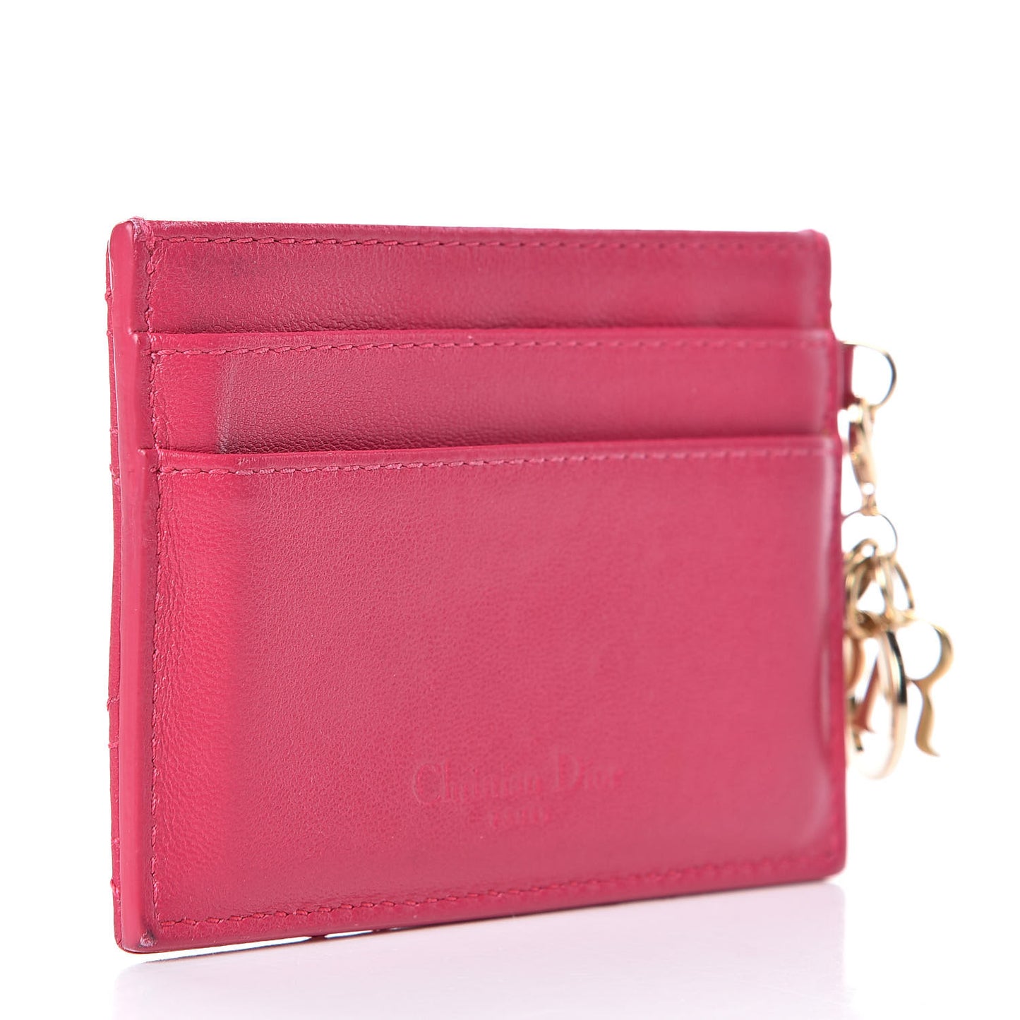 Lambskin Cannage Lady Dior Card Holder Fuchsia