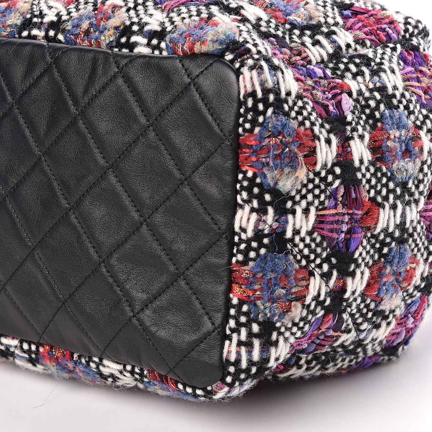 Tweed Calfskin Medium CC Chain Drawstring Tote Black Multicolor