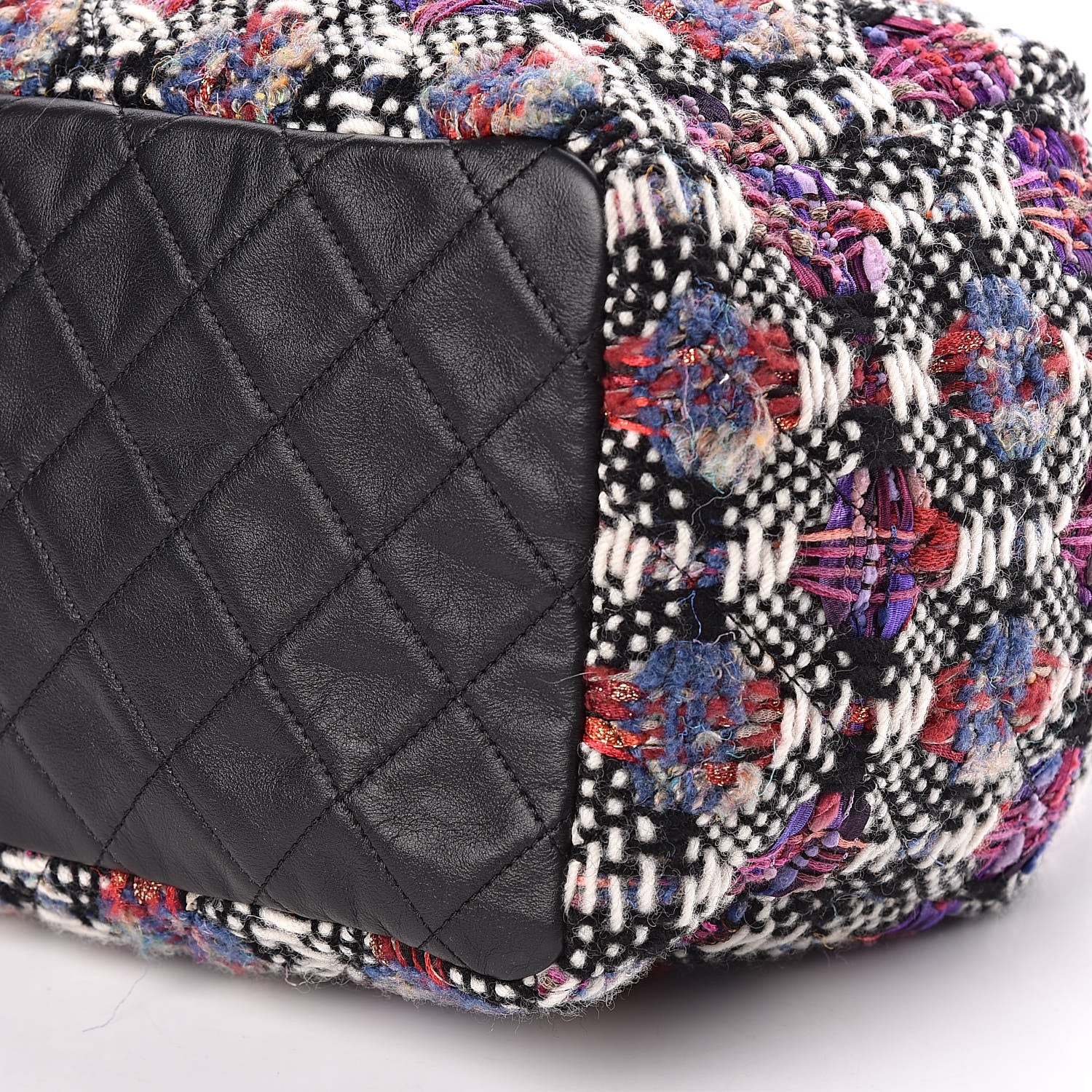 Chanel Tweed Calfskin Medium CC Chain Drawstring Tote Black Multicolor 10 of 11