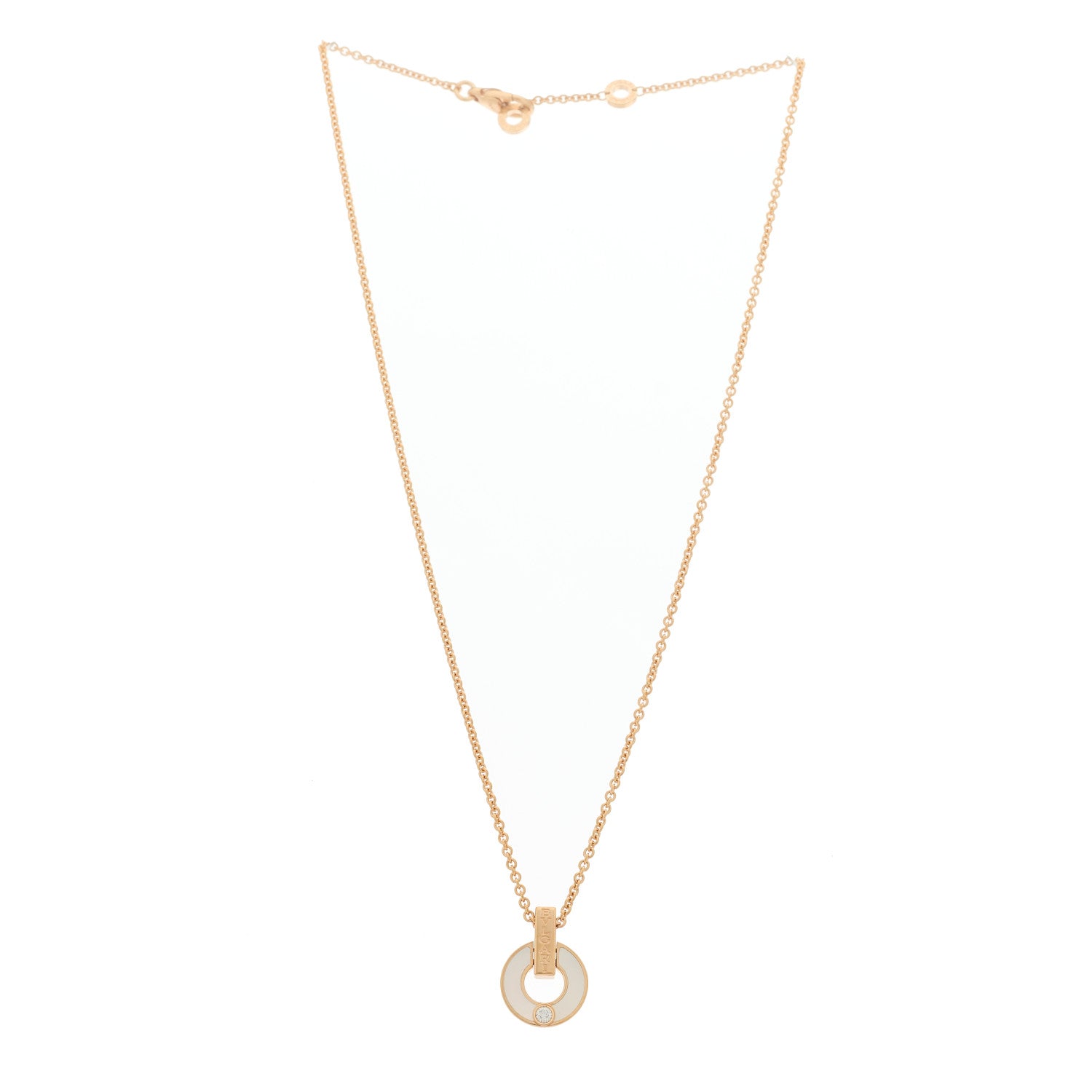 Bulgari 18K Rose Gold Diamond Mother of Pearl Openwork Pendant Necklace 3 of 7