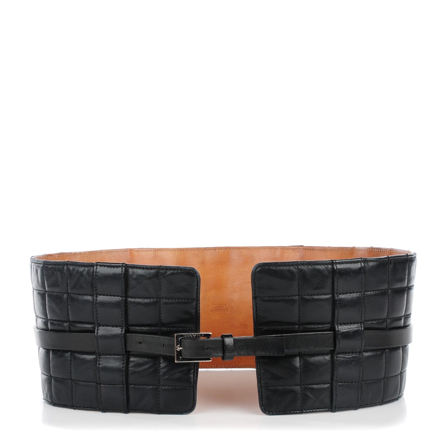 Lambskin Quilted Chocolate Bar Wide Belt Black