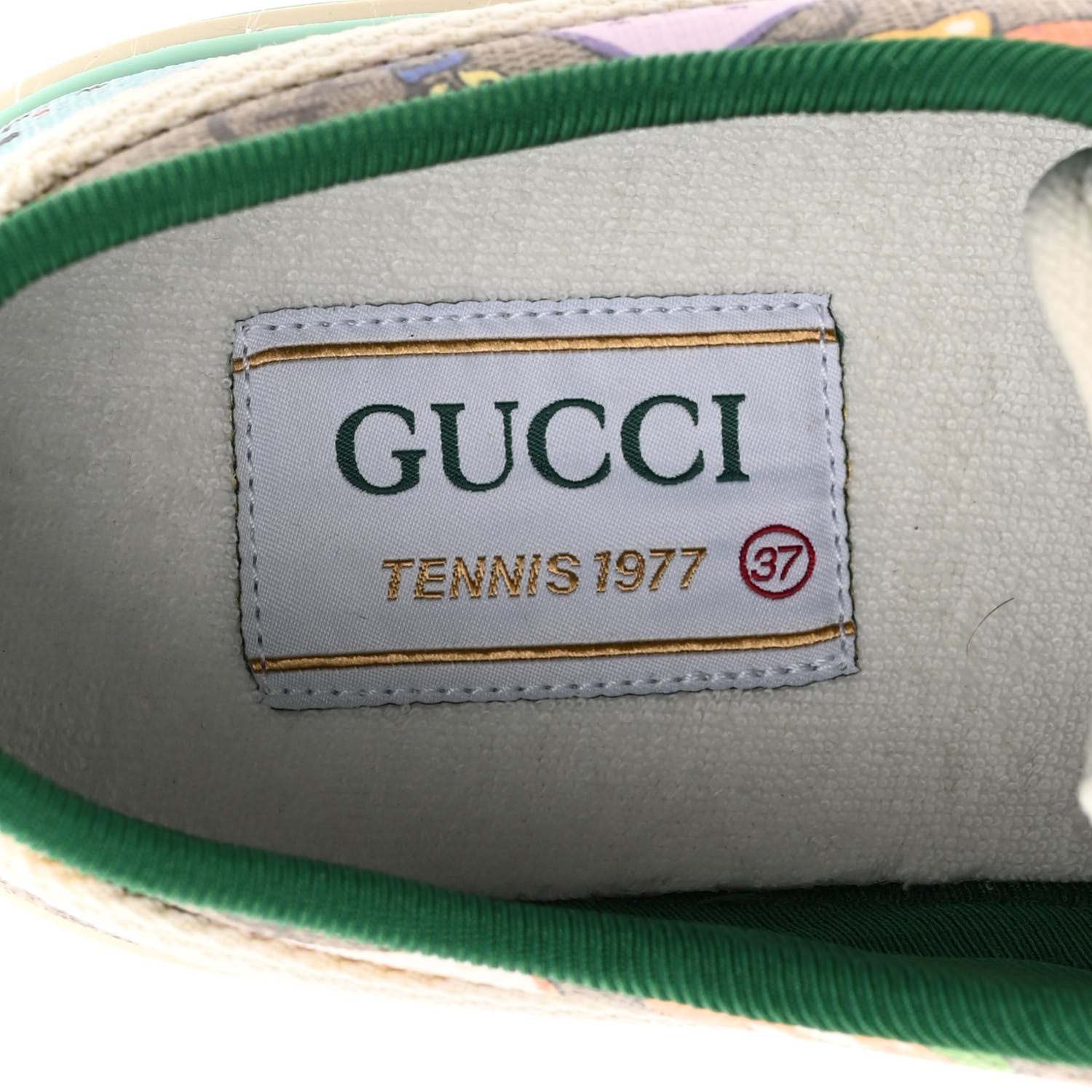 Gucci X PIKARAR GG Supreme Monogram Web Animal Print Womens 1977 Tennis Sneakers 37 Beige Ebony Multicolor Mystic White 7 of 9