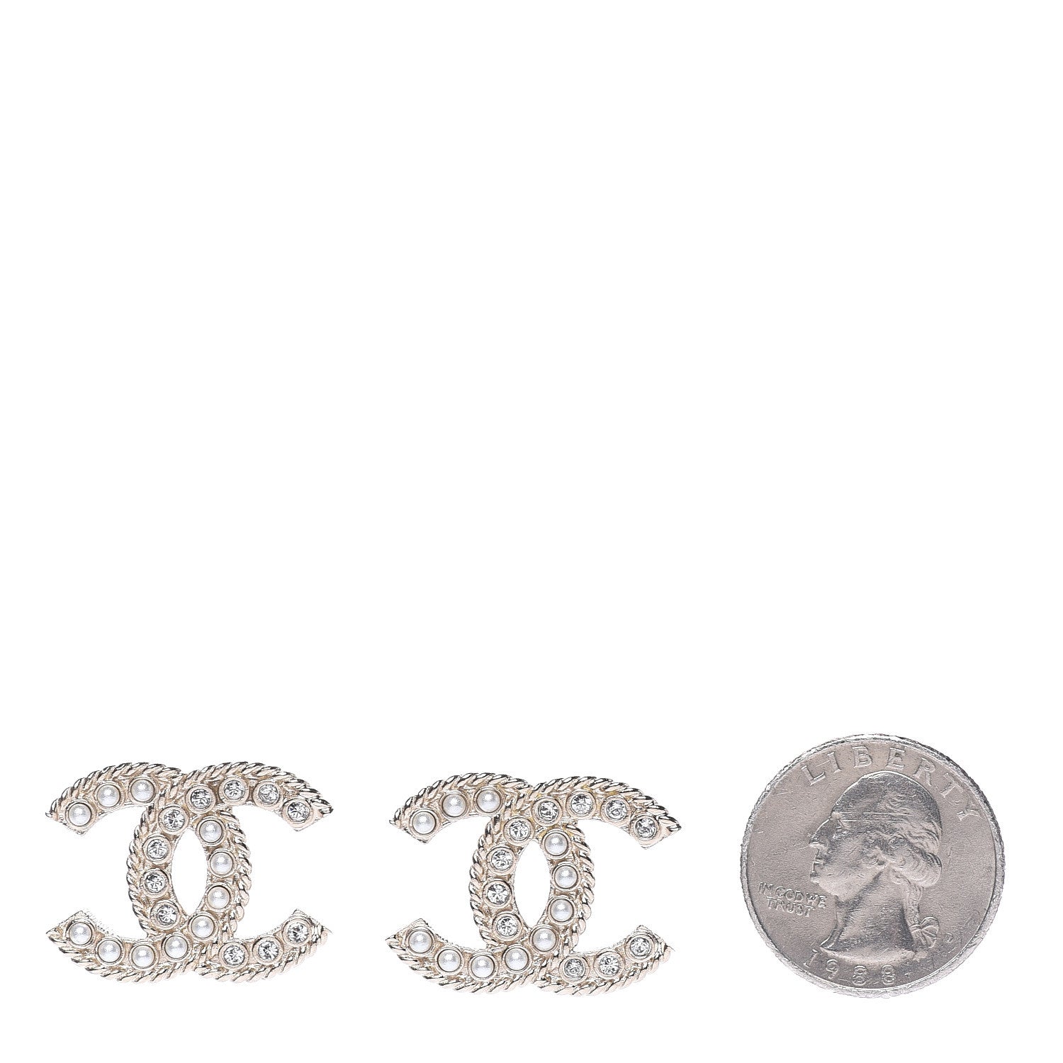 Chanel Pearl Crystal April In Paris CC Earrings Light Gold 2 of 5