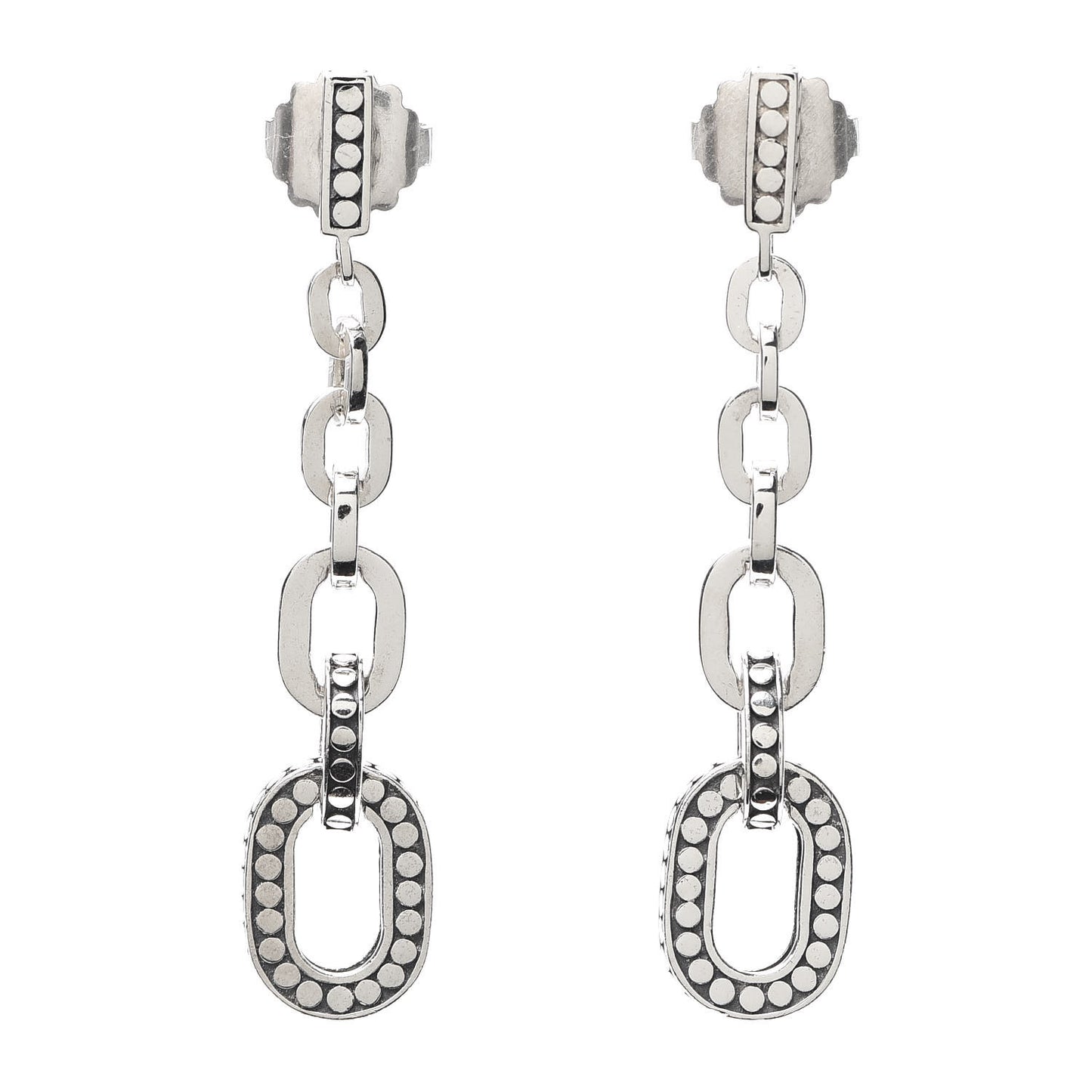 Sterling Silver Dot Graduated Link Drop Earrings