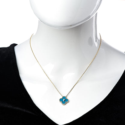 Van Cleef & Arpels 18K Yellow Gold Diamond Celestial Blue Sevres Porcelain Vintage Alhambra Pendant Necklace 2 of 8