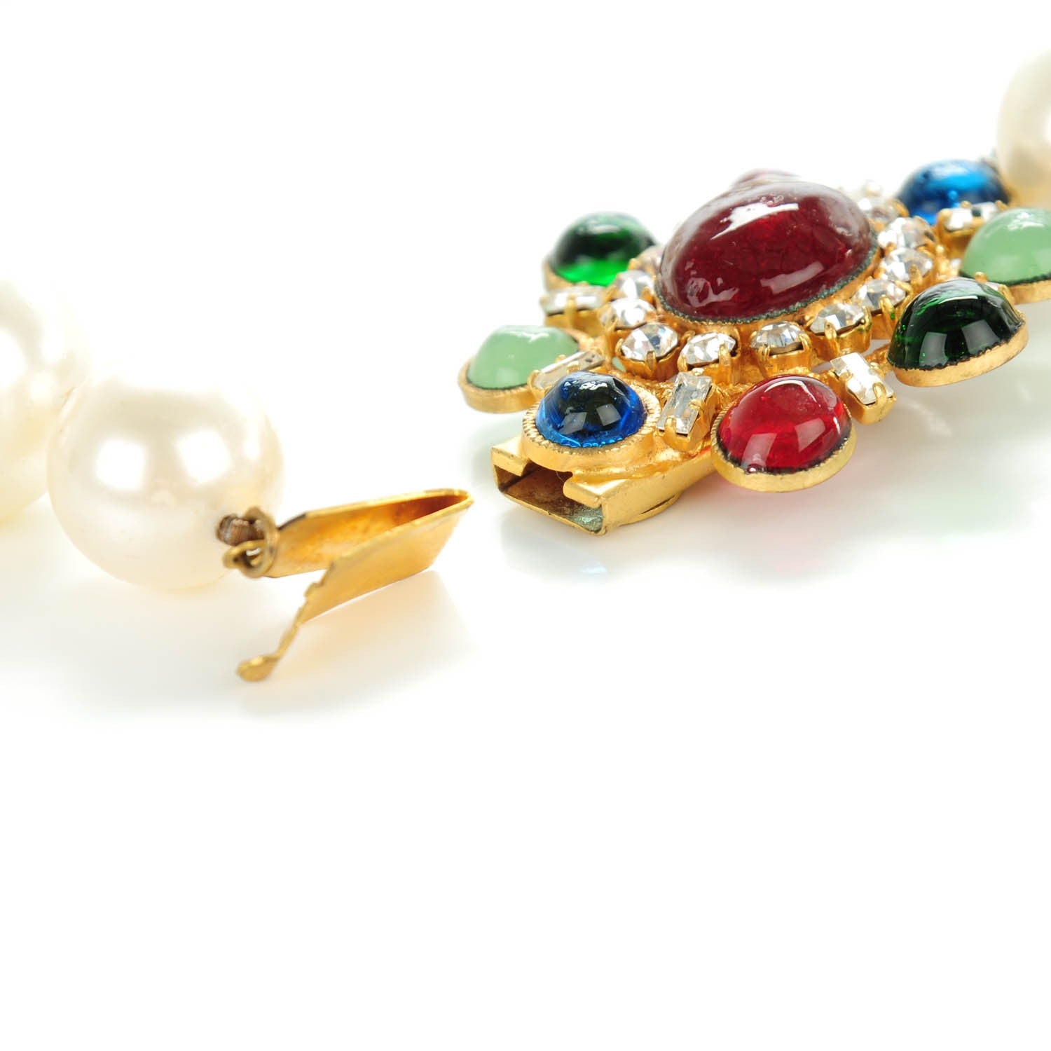 Chanel Gripoix Crystal Pearl Drop Pendant Necklace Gold 5 of 7