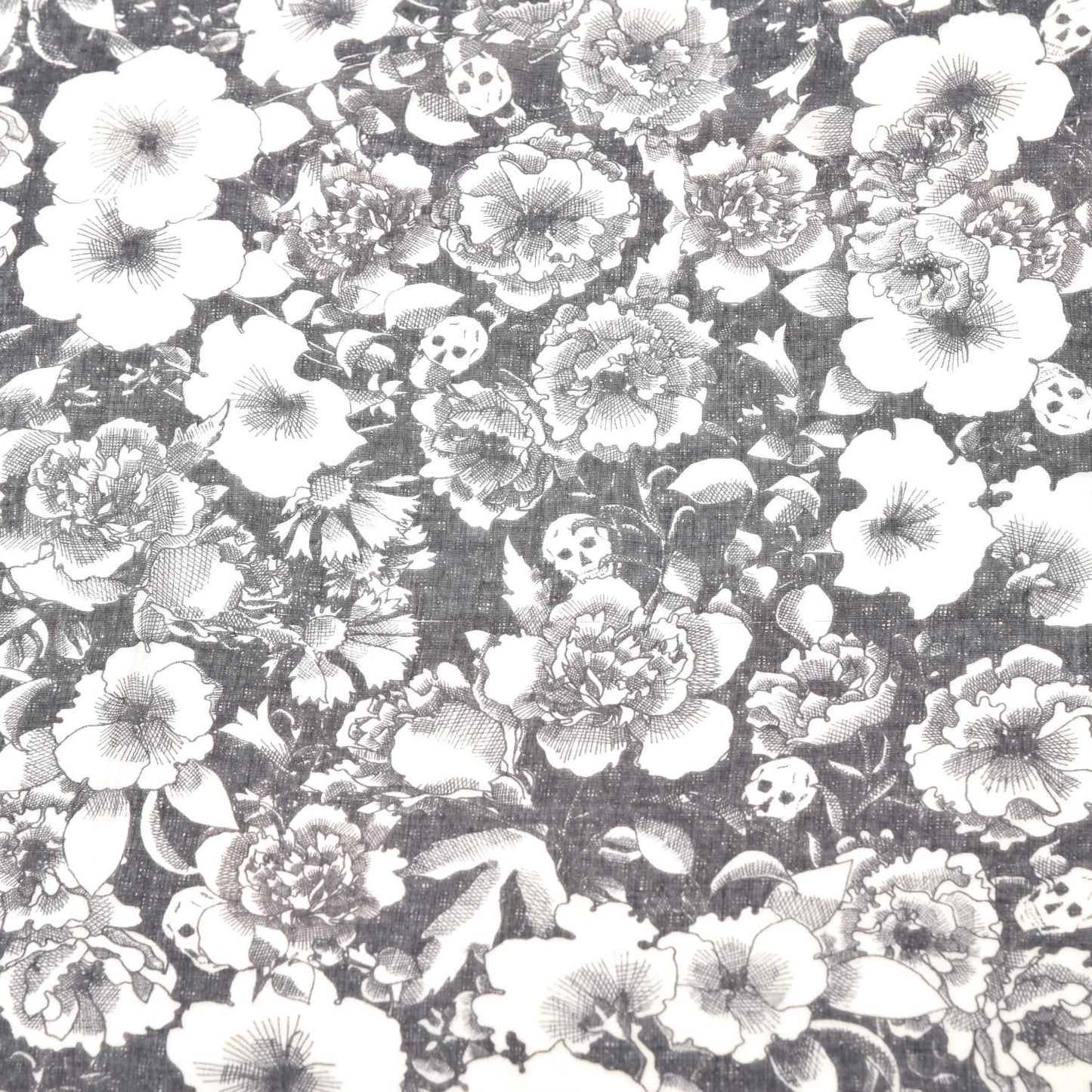 Silk Floral Eaten Logo Skull Scarf Ivory Black