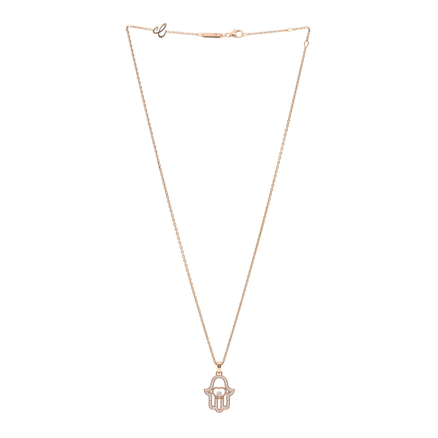 18K Rose Gold Diamond Happy Diamonds Hamsa Pendant Necklace