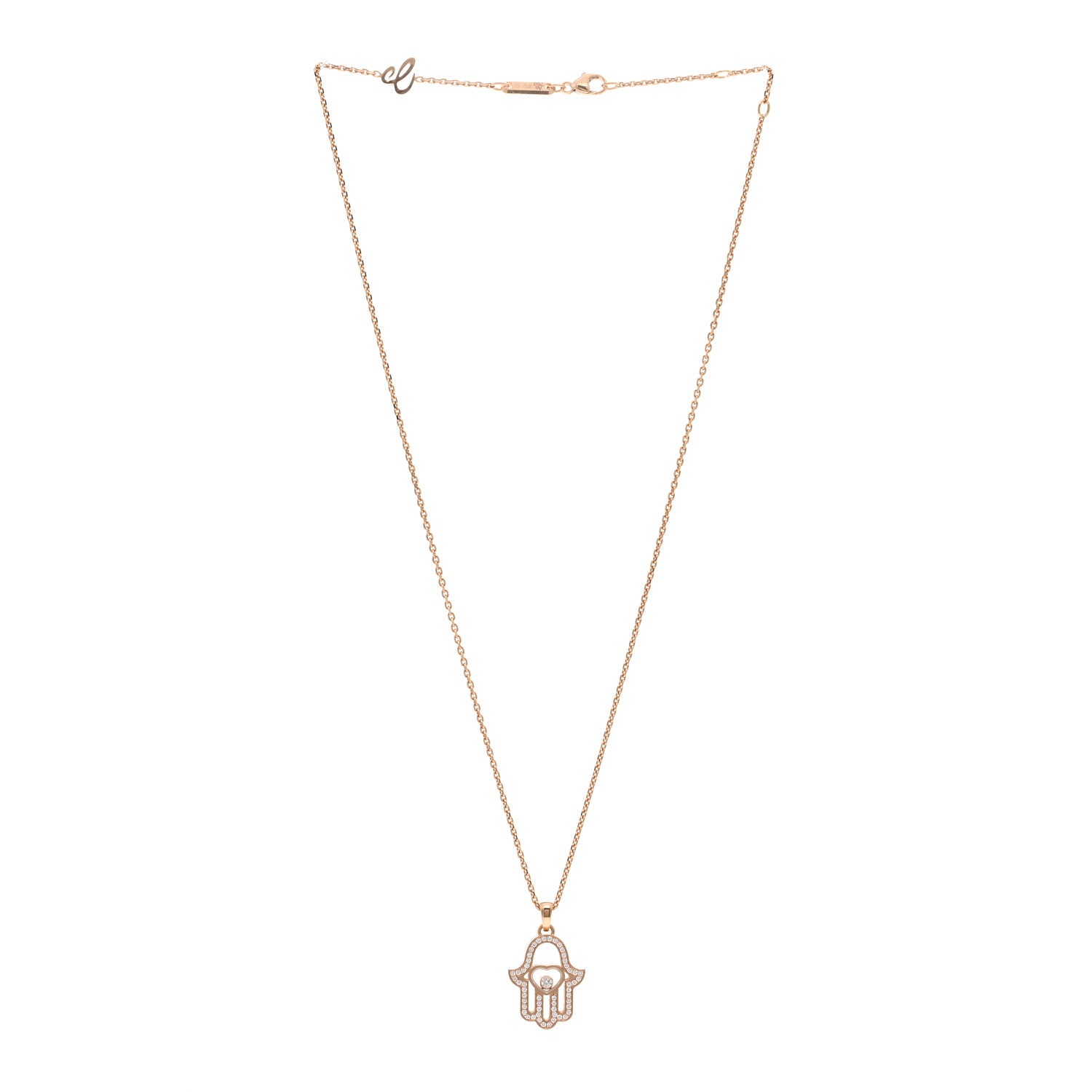 Chopard 18K Rose Gold Diamond Happy Diamonds Hamsa Pendant Necklace 3 of 5