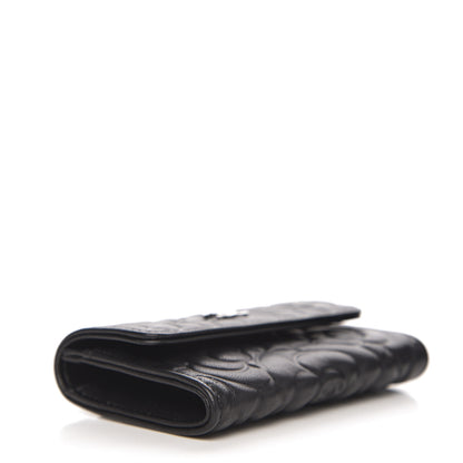 Chanel Lambskin Camellia Embossed Card Holder Wallet Black 3 of 8