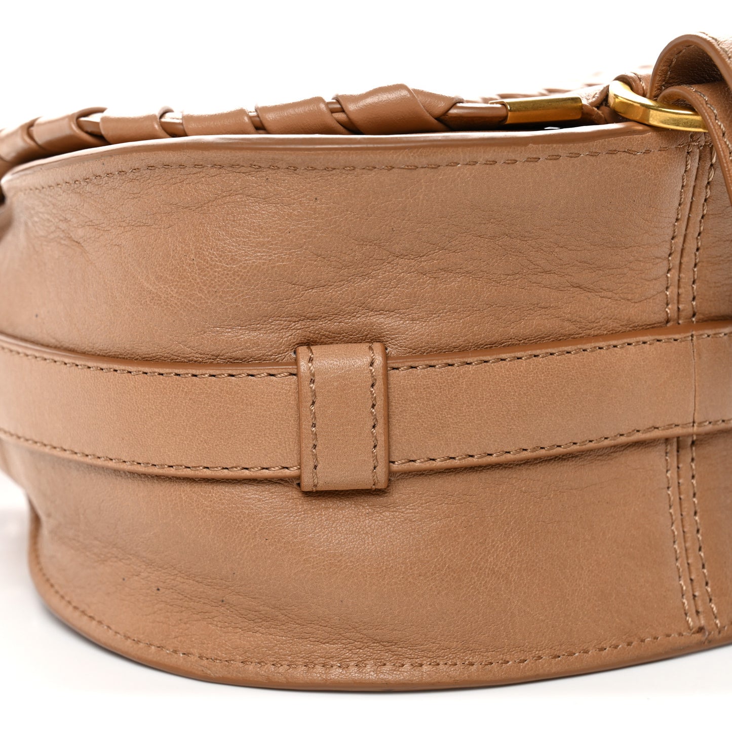 Smooth Calfskin Braided Small Marcie Saddle Bag Light Tan
