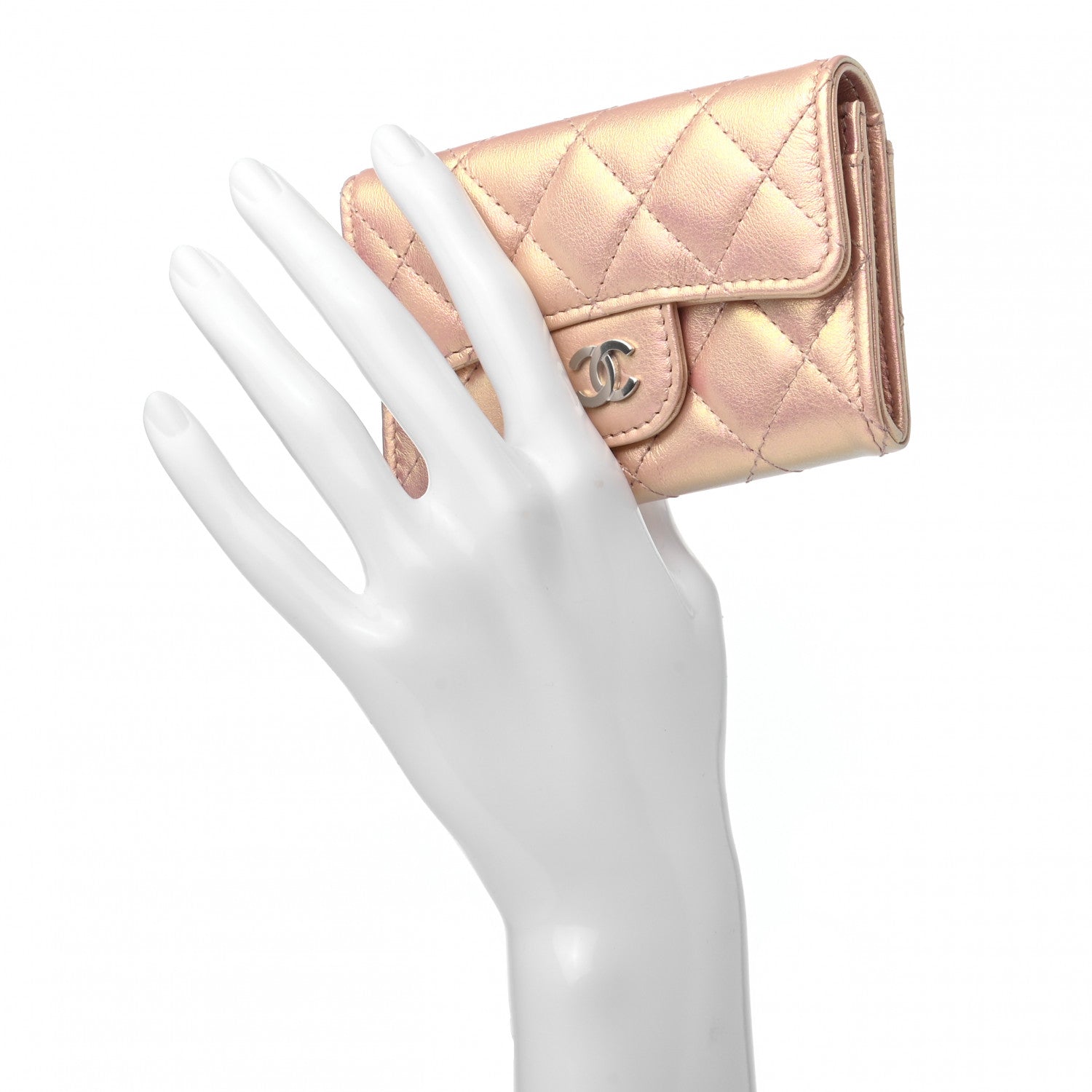 Chanel Iridescent Calfskin Quilted Flap Card Holder Wallet Pink 2 of 8