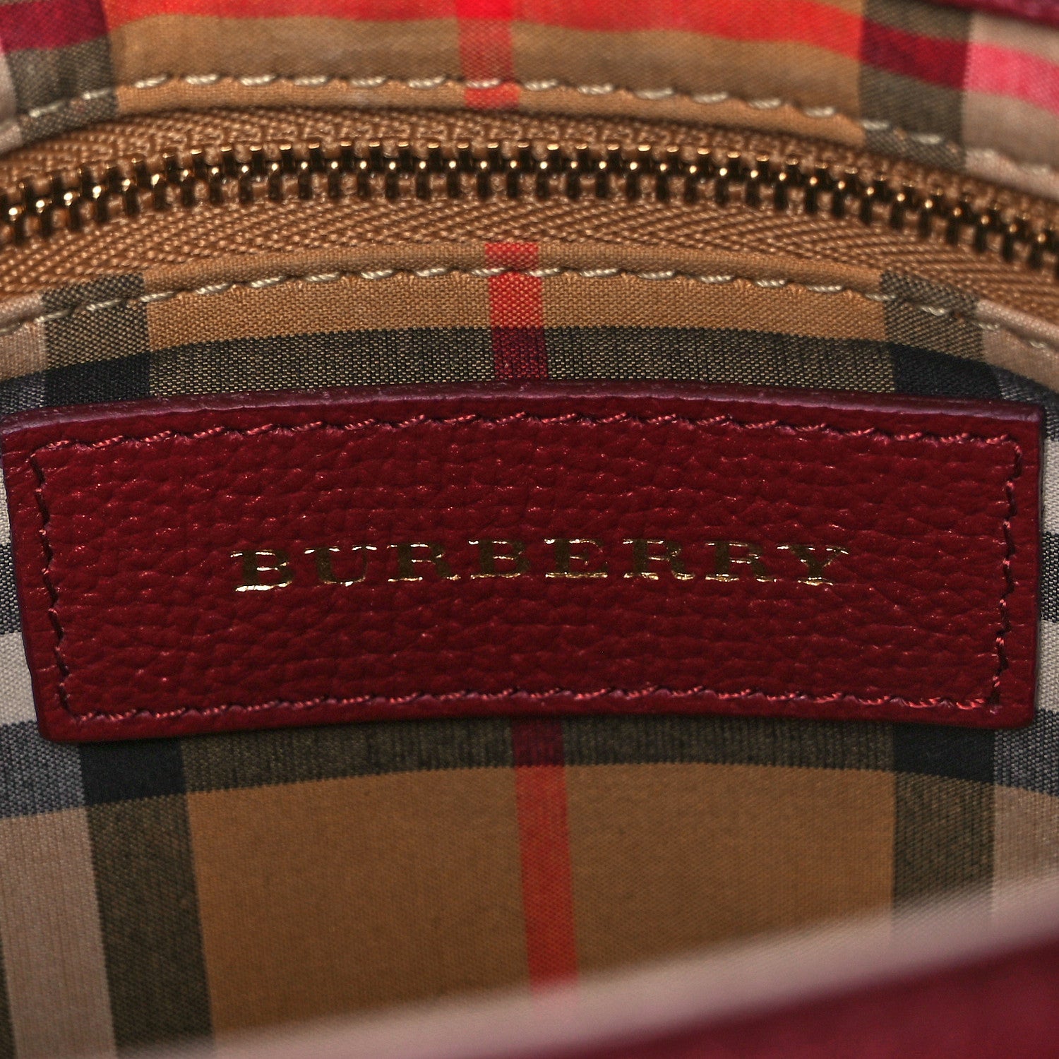 Burberry Grainy Calfskin House Check Grommet Baby Banner Tote Crimson 7 of 7