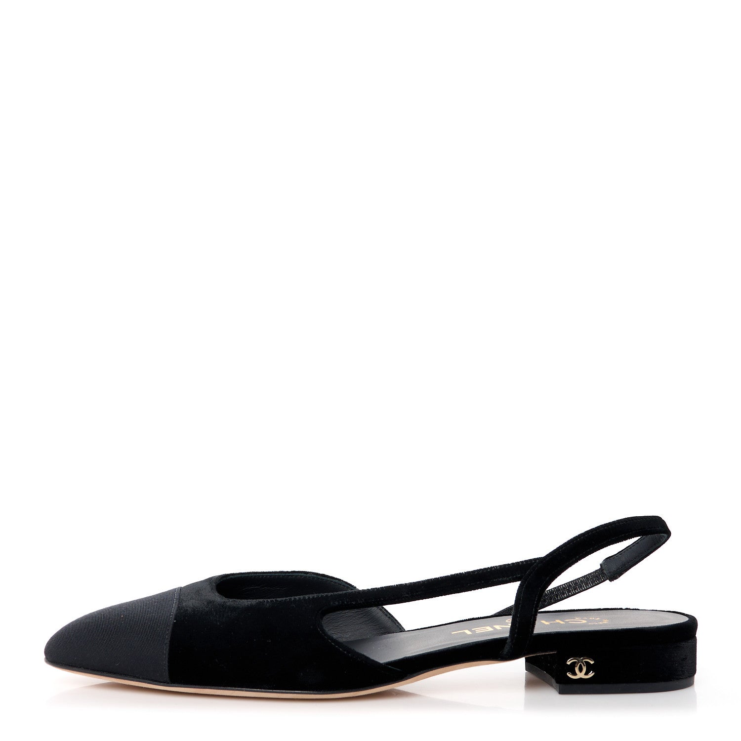 Chanel Velvet Grosgrain Cap Toe CC Slingback Flats 39.5 Black 1 of 9