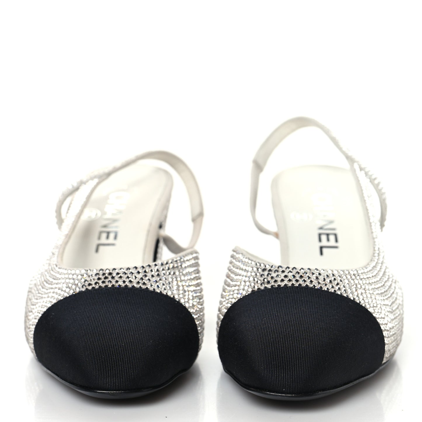 Strass Grosgrain Cap Toe CC Slingback Pumps 36 Silver Black