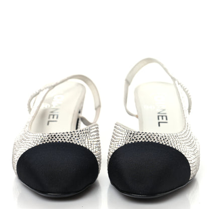 Chanel Strass Grosgrain Cap Toe CC Slingback Pumps 36 Silver Black 3 of 9
