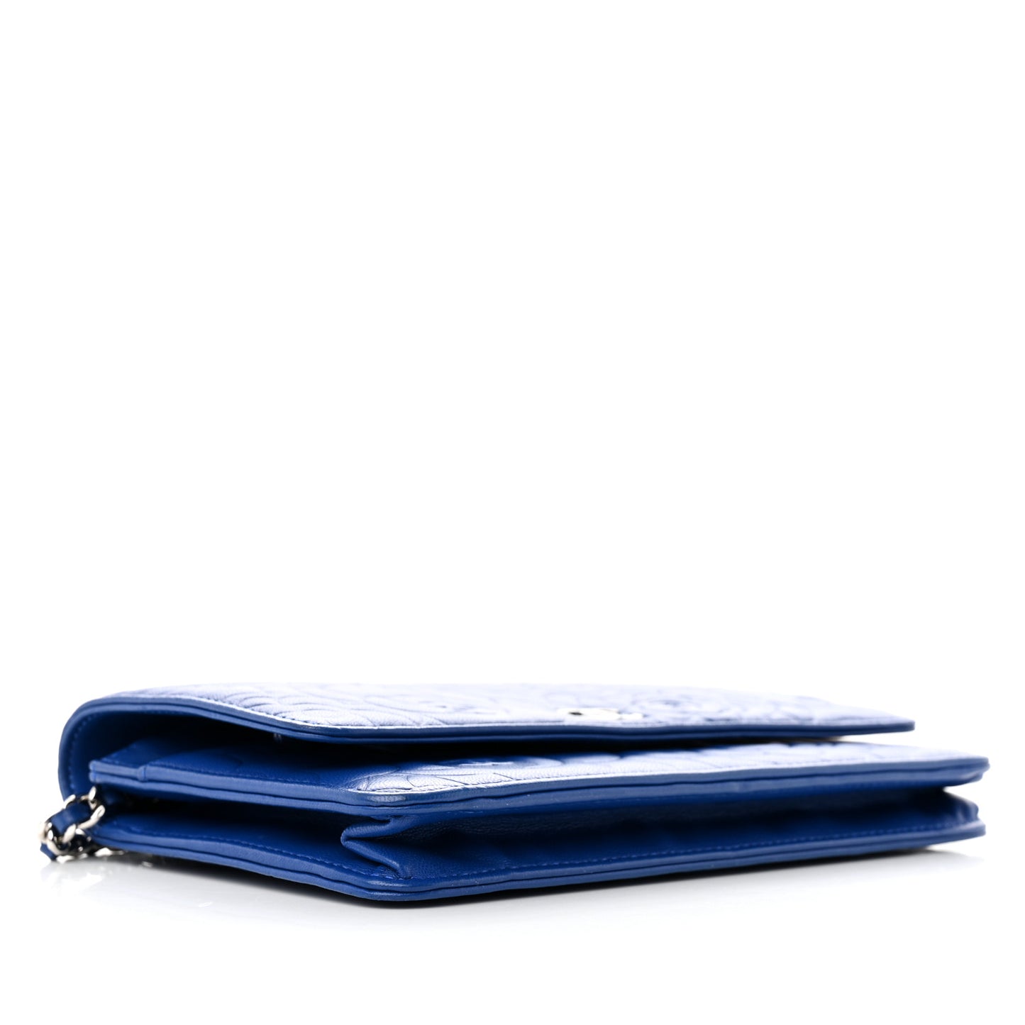 Lambskin Camellia Embossed Wallet on Chain WOC Blue